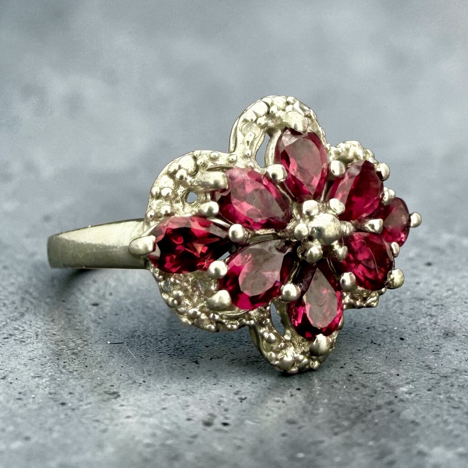 Garnet & Diamond Silver Ring
