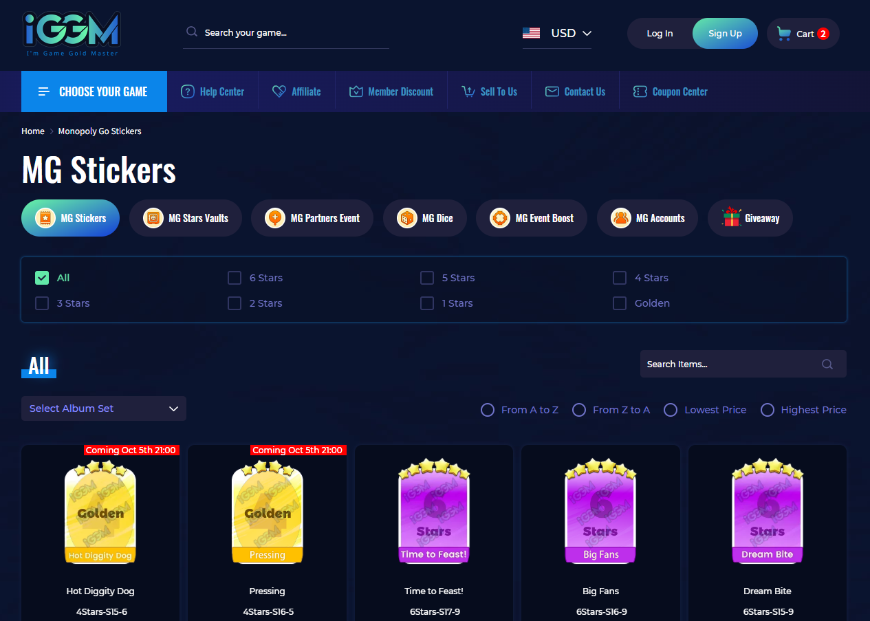 IGGM.com is the best store to buy the cheapest in-game stickers for Monopoly Go!