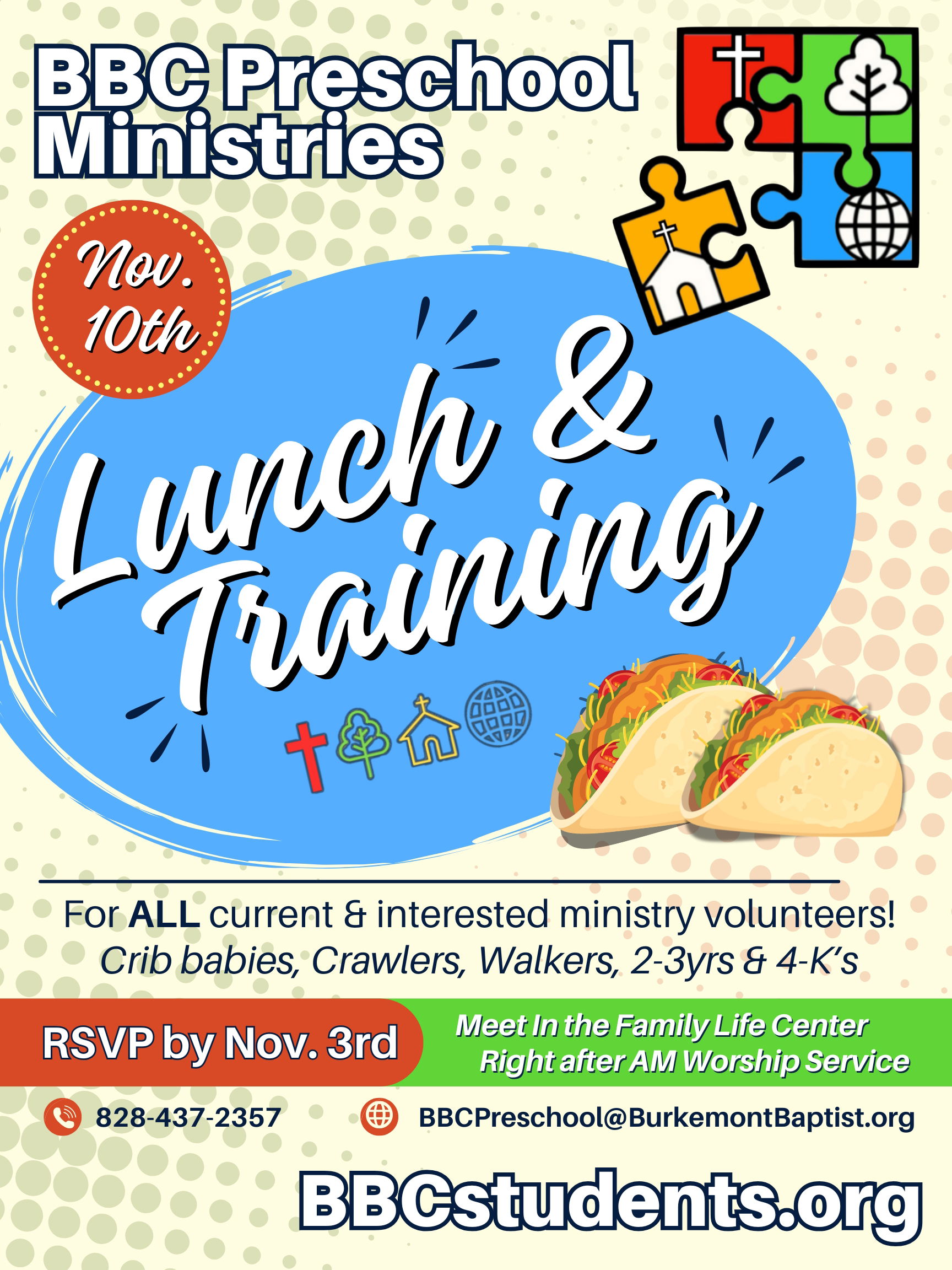 BBC Preschool Lunch & Training Nov. 10th