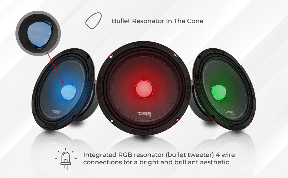 8 inch car audio loud midrange speaker with bullet and rgb led lights for better sound bass response