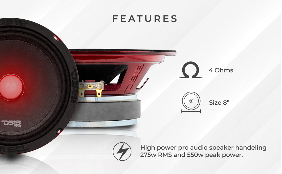 8 inch car audio loud midrange speaker with bullet and rgb led lights for better sound bass response
