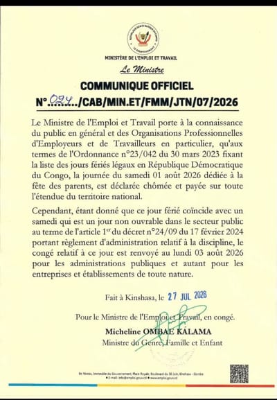 Ministère de l'Emploi et du Travail, le Ministre
