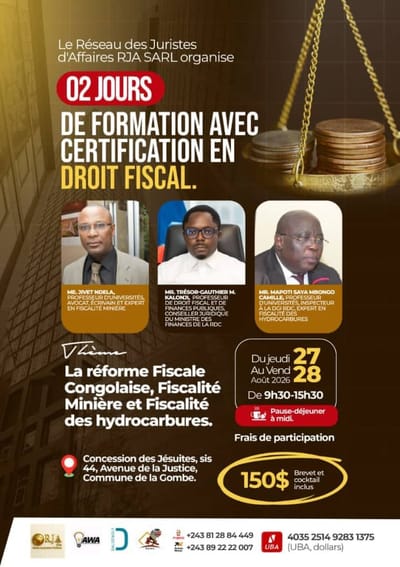 Le Réseau des Juristes d'Affaires RJA SARL organise 02 jours de formation avec certification en Droit Fiscal.