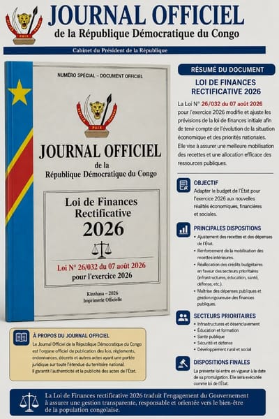 JOURNAL OFFICIEL: Loi de Finances rectificative n°26/032 du 07 aout 2026 pour l'exercice 2026