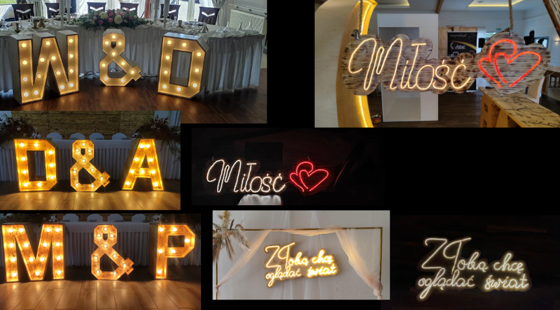 INICJAŁY  , NAPISY LED, neon na drewnie