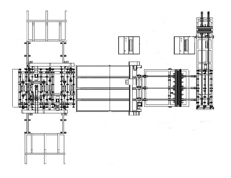 Fully automatic glass feeding, cutting and breaking connection line