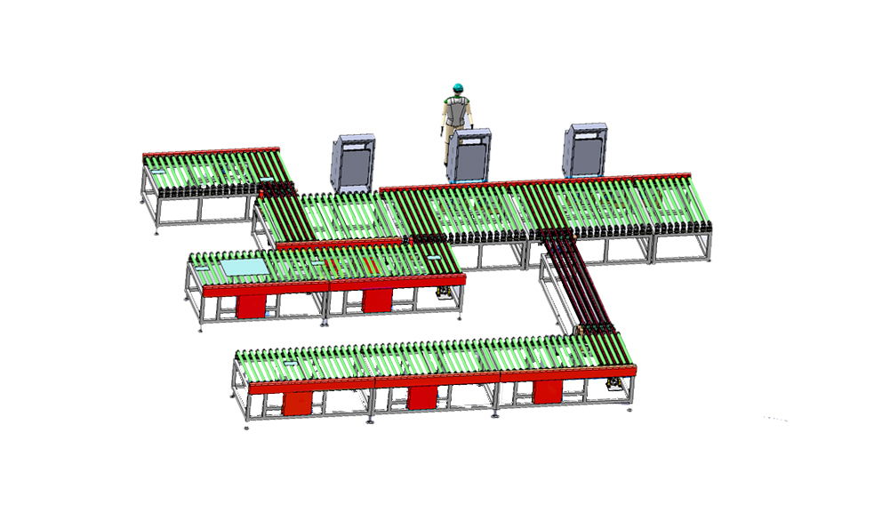 Automatic arrangement and connection of front-end of tempering furnace 1