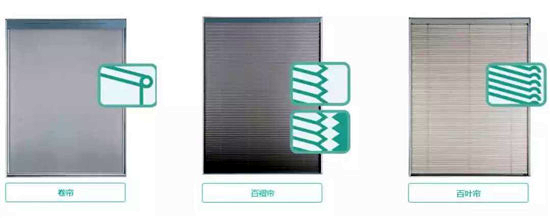 Figure 9 The roller blinds, pleated blinds, and venetian blinds of insulating glass built-in sunshade products