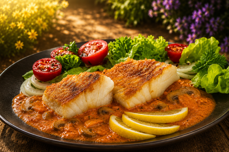 Grilled hake with earthy charm