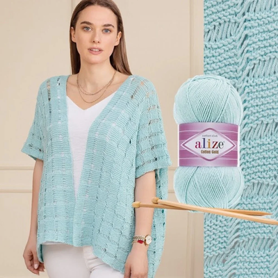 Lace Kimono Cardigan Knitting Pattern | Alize Cotton Gold Summer Knitwear