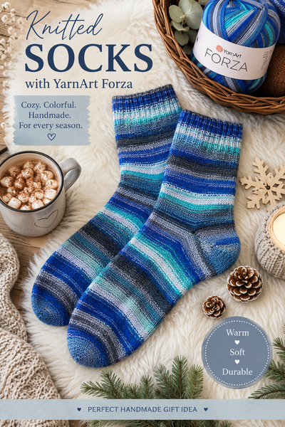 YarnArt Forza Knitted Socks Pattern | Cozy Self-Striping Socks for Cold Days