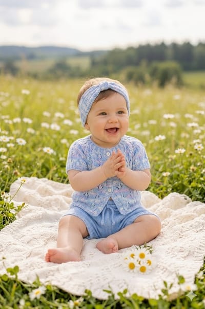 Summer Baby Knit Set: Free Pattern for Headband, Top, and Shorts
