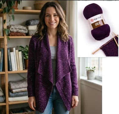 How to Knit an Elegant Asymmetrical Open Front Cardigan with YarnArt Gold: Free Pattern and Styling Guide