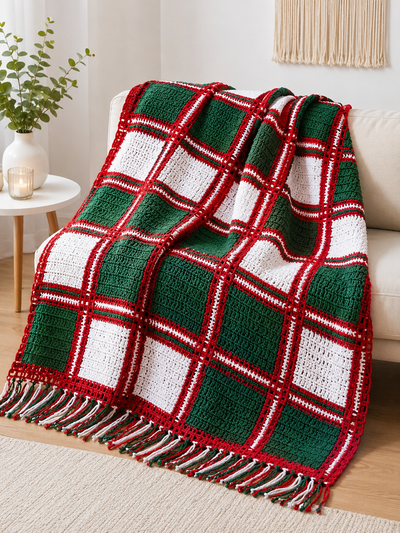 Crochet Christmas Plaid Blanket Pattern – Festive Holiday Throw Crochet Tutorial