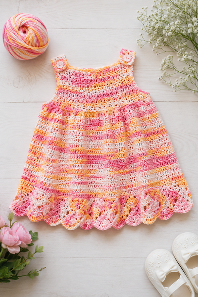 Crochet Baby Dress Pattern with YarnArt Jeans Soft Colors – Easy Summer Toddler Dress