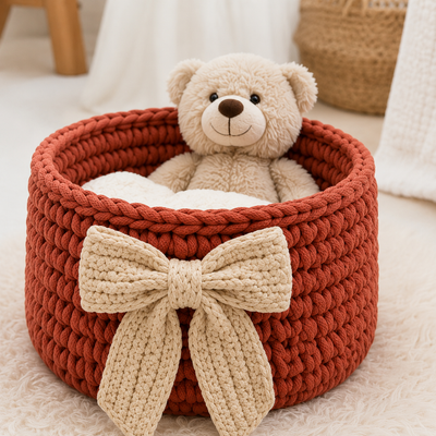 How to Crochet a Beautiful Baby Basket with a Bow Using YarnArt Macrame Braided XL | Free Inspiration & Pattern Ideas