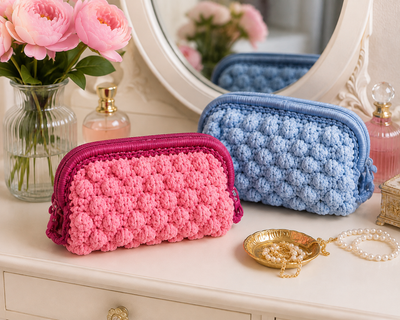 Crochet Bobble Cosmetic Pouch Pattern – Elegant Makeup Bag with YarnArt Macrame Cotton
