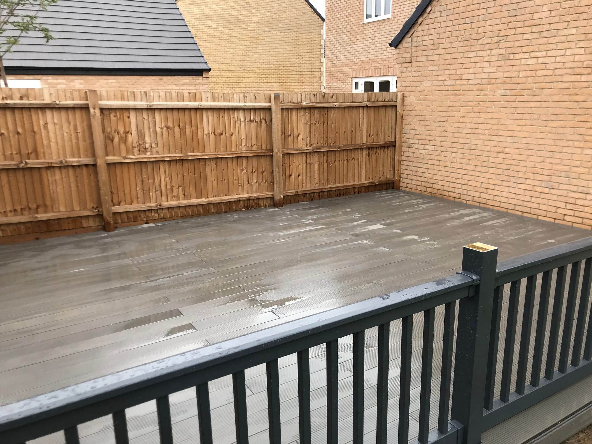 Composite decking area with balustrades