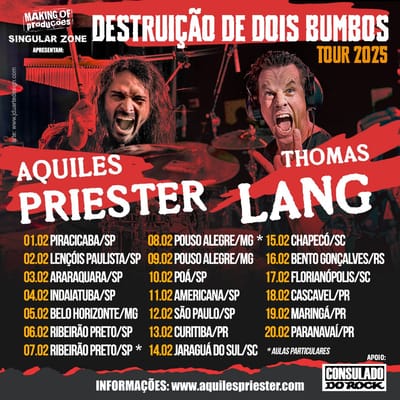 Aquiles Priester e Thomas Lang chegam ao Brasil com a turnê "Destruição dos Dois Bumbos" em Fevereiro de 2025