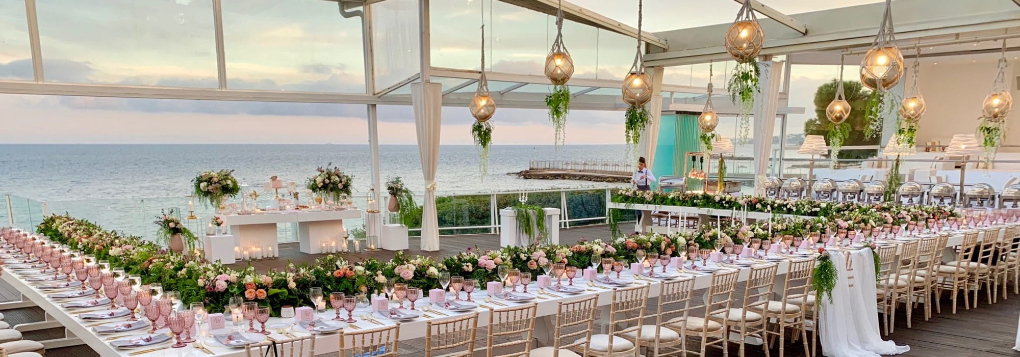 Catering Table Set Up for a seafront destination wedding in Greece