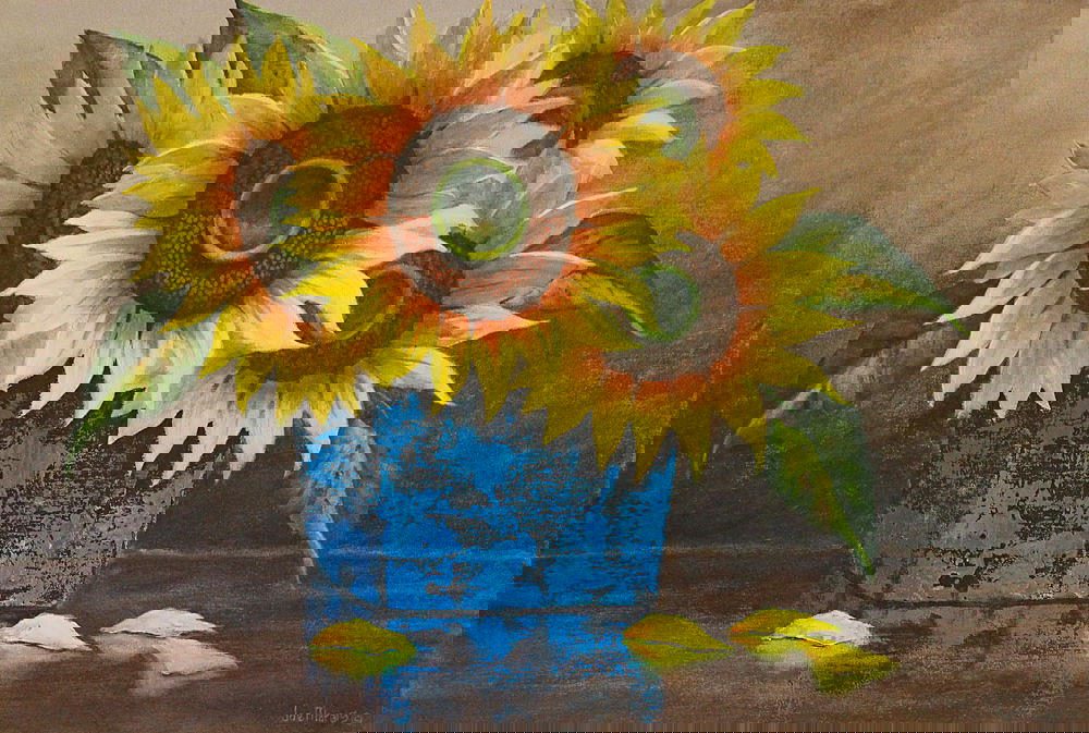 Flower of the Sun. Original Sunflower painting by South African artist Joe Marais. Acrylic on canvas.