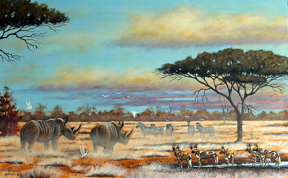 Incredible Africa! A moment in Time! Original painting by South African wildlife artist Joe Marais. Acrylic on canvas.