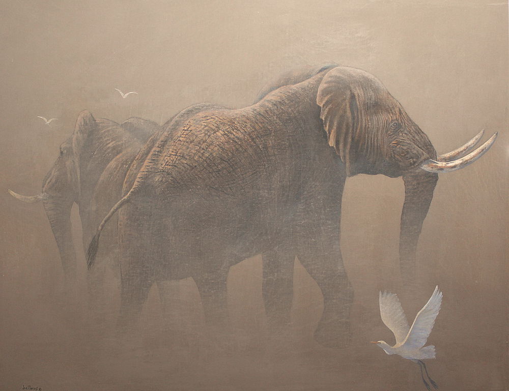 Out of Africa. Original  Elephant painting by South African wildlife artist Joe Marais. Acrylic on canvas.