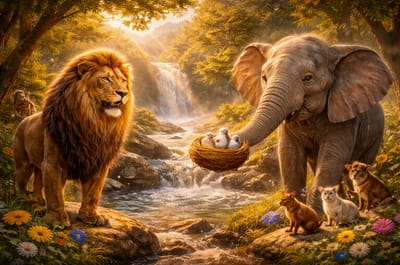 قصَّة الأَسَد والفيل… سِرّ القُوَّة الحَقيقيَّة