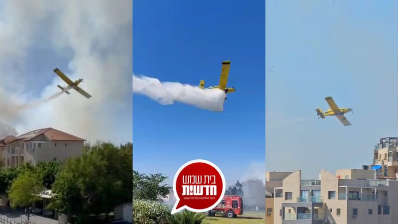תיעודים: שריפה פרצה בחורשה ברמת בית שמש א' - מטוסי כיבוי ביצעו מטס נמוך בשמי העיר