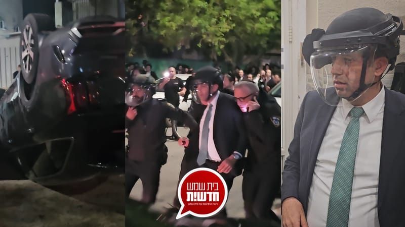 אירוע דרמטי וחסר תקדים: ראש העיר הותקף וחולץ עם קסדה - רכבו נהרס ובנו נפצע