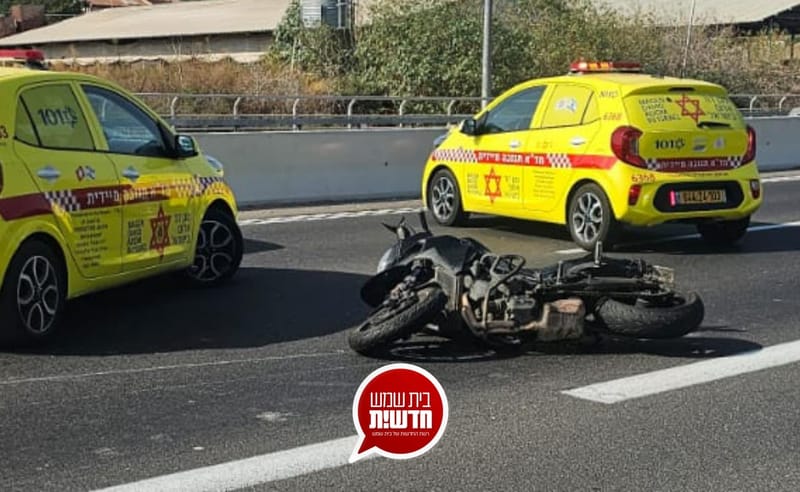 כביש 38: רוכב אופנוע פונה במצב בינוני לאחר שנפגע מרכב במהלך הרכיבה