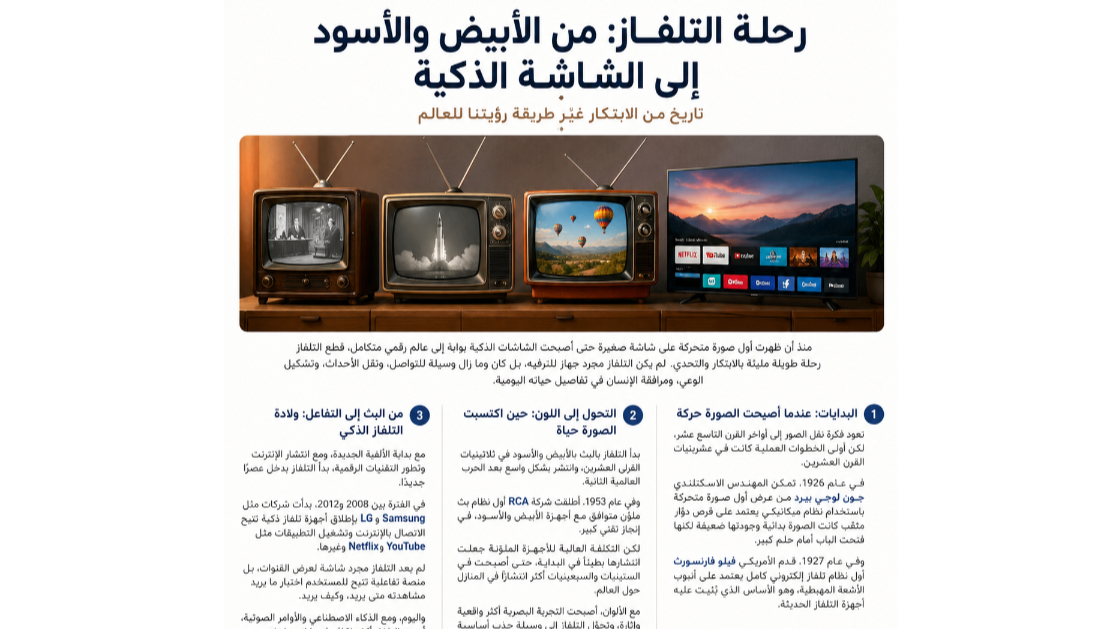 من ومضة الصورة إلى عالَمٍ متصل: رحلة التلفاز من الأبيض والأسود إلى الذكاء الرقمي