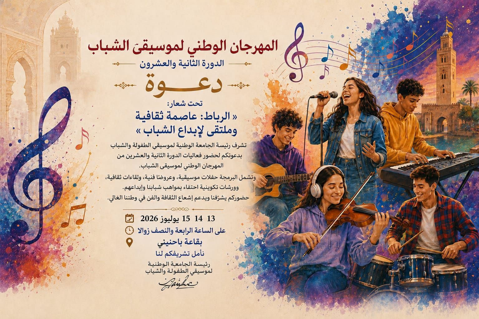 الرباط تحتضن الدورة الثانية والعشرين من المهرجان الوطني لموسيقى الشباب