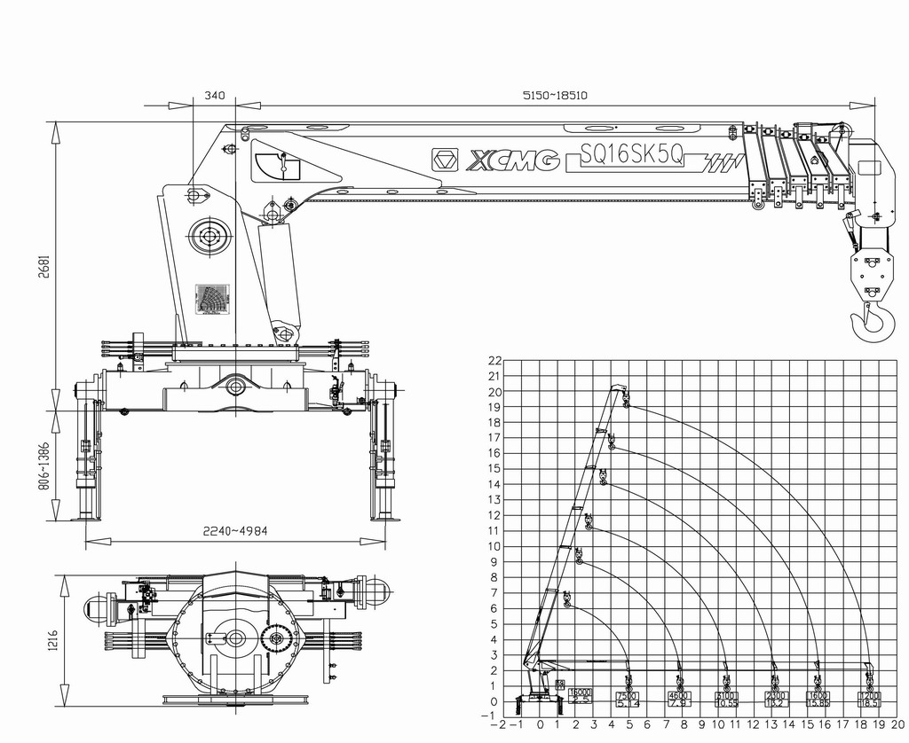 Габаритные схемы манипулятор XCMG SQ16SK4Q