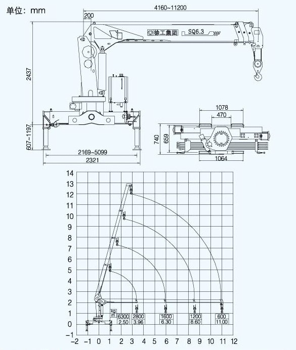 Габаритные схемы манипулятор XCMG SQ6.3SK3Q