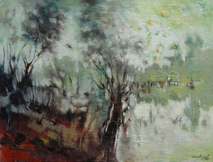 נסים זלאיט, קיץ בתל אביב, 1999, אקריליק על בד 50X65 ס"מ