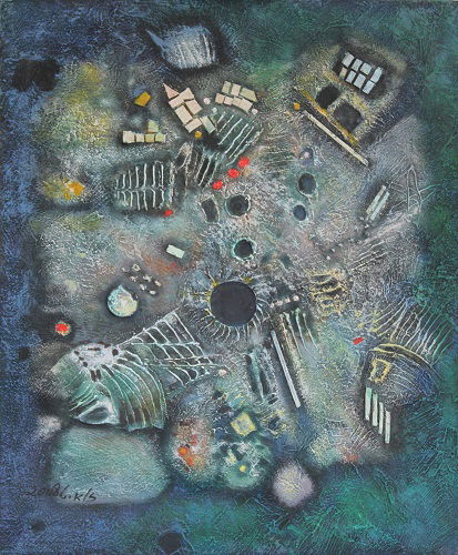 נסים זלאיט, רלייף, 2008 אקריליק על בד 66X54 ס"מ