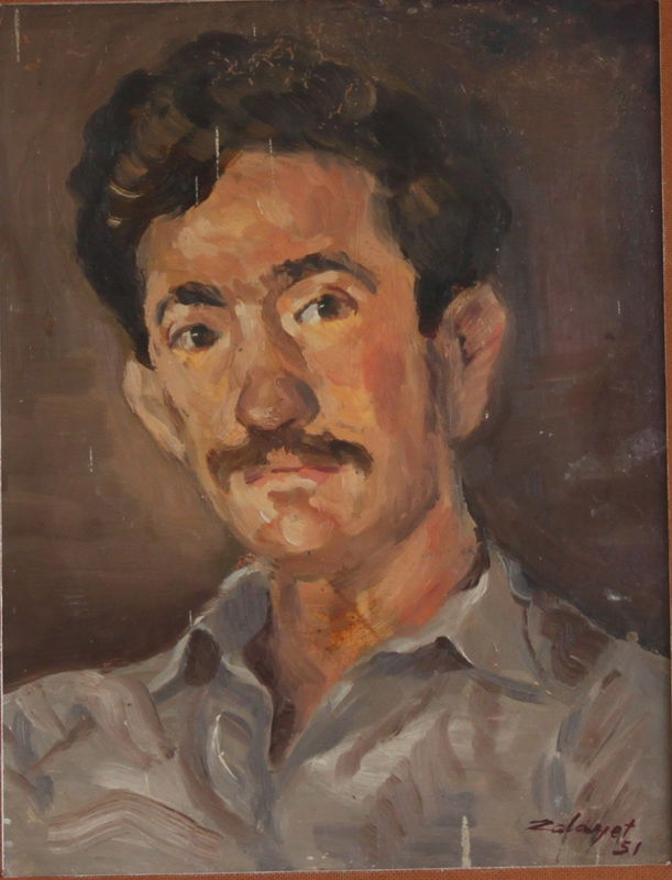 נסים זלאיט, דיוקן עזרא דלל, 1951, שמן על מזונית, צויר בבגדד