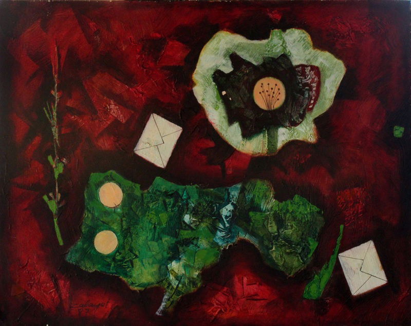 נסים זלאיט, מכתב לאהובה, 1987 שמן על בד 73X92 ס"מ