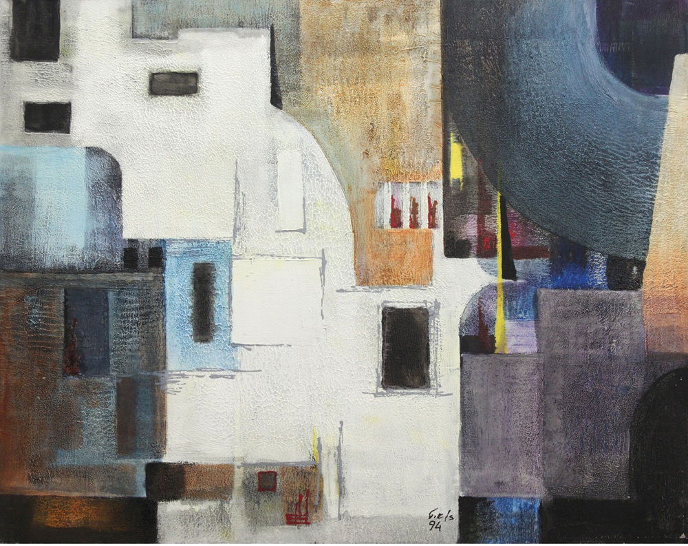 נסים זלאיט, בתים בירושלים, 1994 אקריליק על בד 73X92 ס"מ