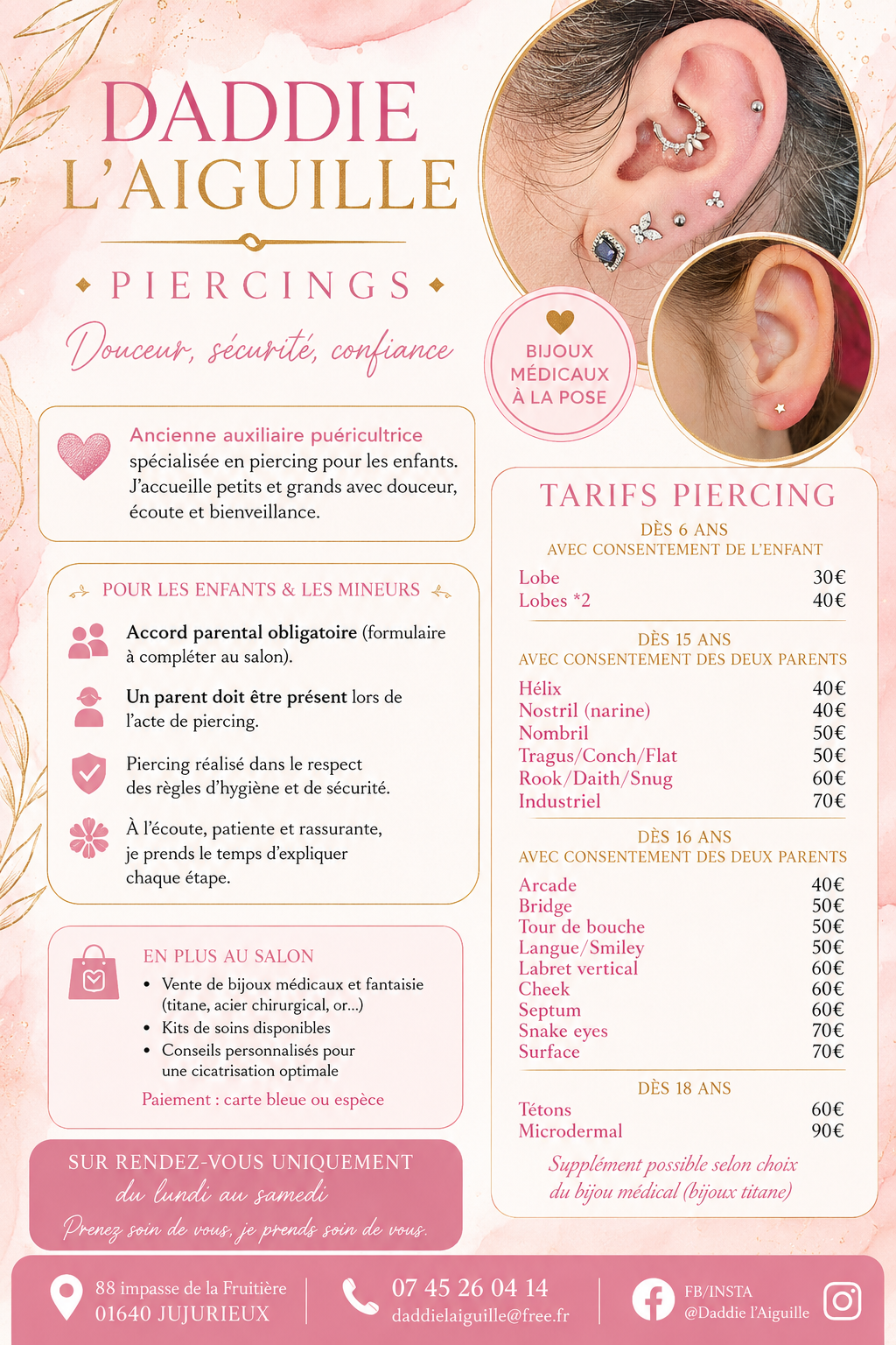 Tarifs piercings