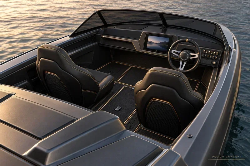 Phantom interior design concept showing coordinated upholstery, decking and helm