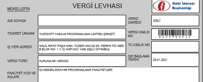 Turkish Tax Registration Certificate