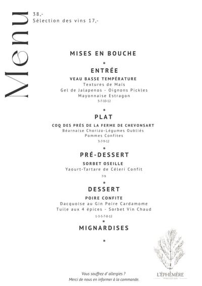 Réservations de restaurant éphémere