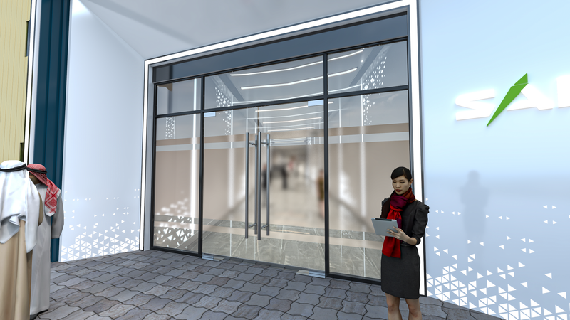 تصميم مدخل المبنى و المكتب للشركة السعودية للصناعات العسكرية SAMI aerospace