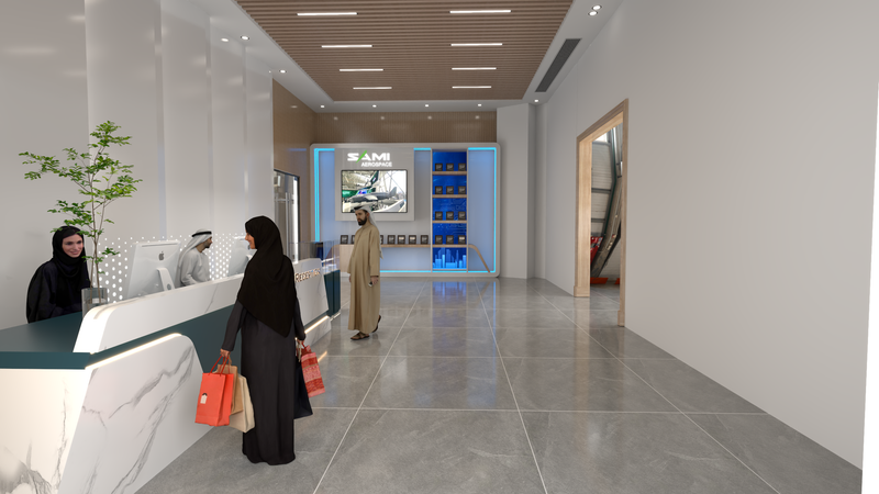 تصميم مدخل المبنى و المكتب للشركة السعودية للصناعات العسكرية SAMI aerospace