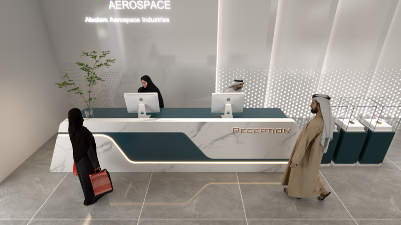 تصميم مدخل المبنى و المكتب للشركة السعودية للصناعات العسكرية SAMI aerospace