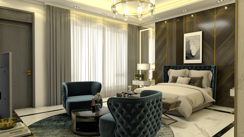 غرفة نوم ماستر وغرفة مكياج وجمام الماستر