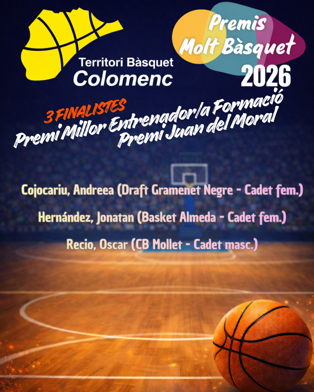 3 Finalistes Premi Millor Entrenador/a de Formació "Premi Juan del Moral" Premis Molt Bàsquet 2026