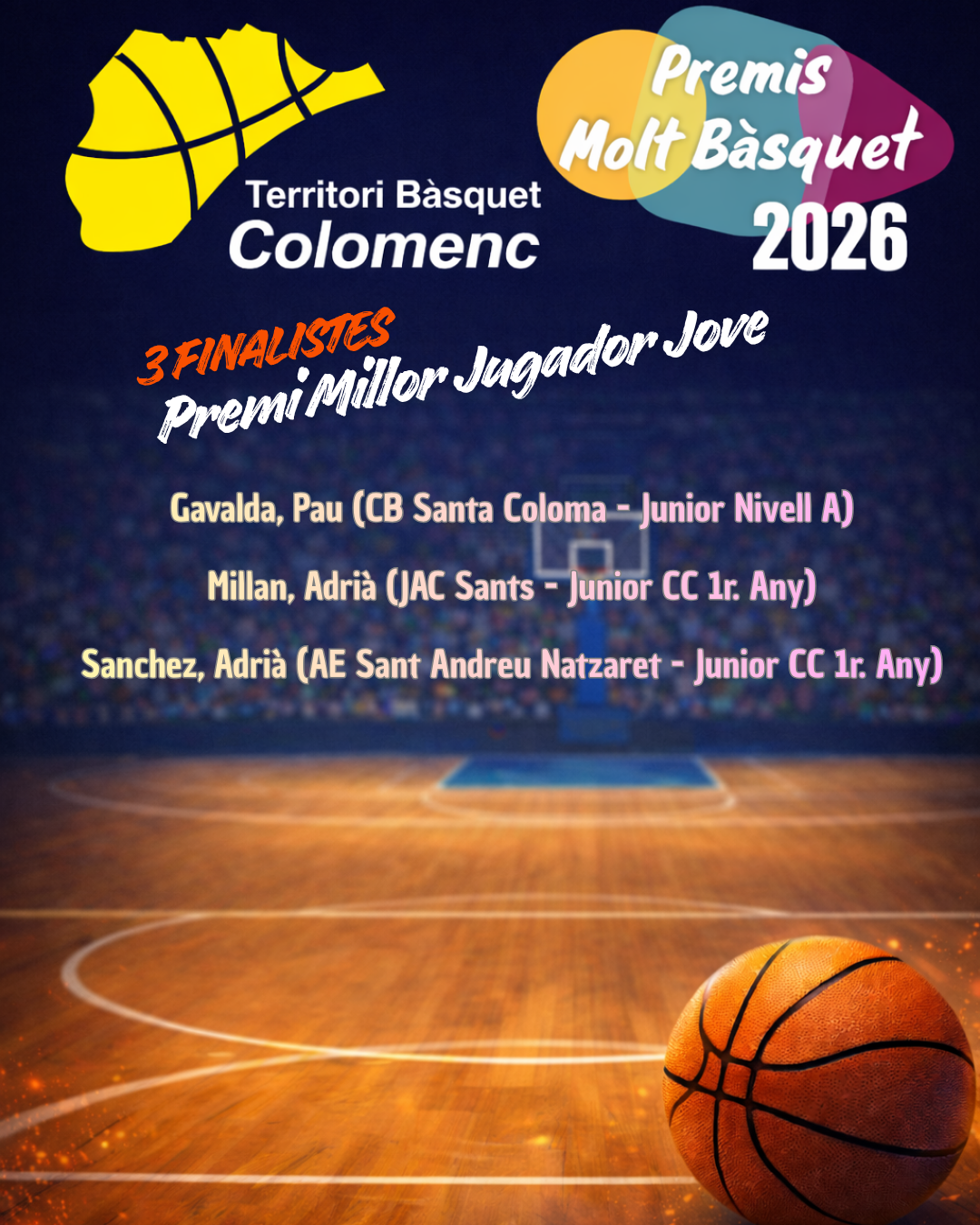 3 Finalistes Premi Millor Jugador Jove Premis Molt Bàsquet 2026